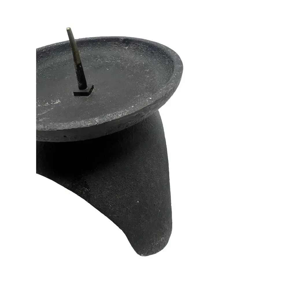 Vintage Mid Century Heavy Black Cast Iron Tripod Candle Holders Set of 2